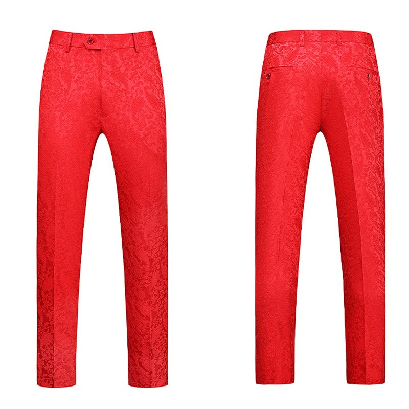 3-osainen Miesten Puku Kaksirivinen Litteä Kaulus Juhlamekko Jacquard Häät Plus Koko - Punainen