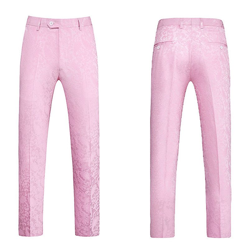 3-osainen Miesten Puku Kaksirivinen Litteä Kaulus Juhlamekko Jacquard Häät Plus Koko - Pinkki