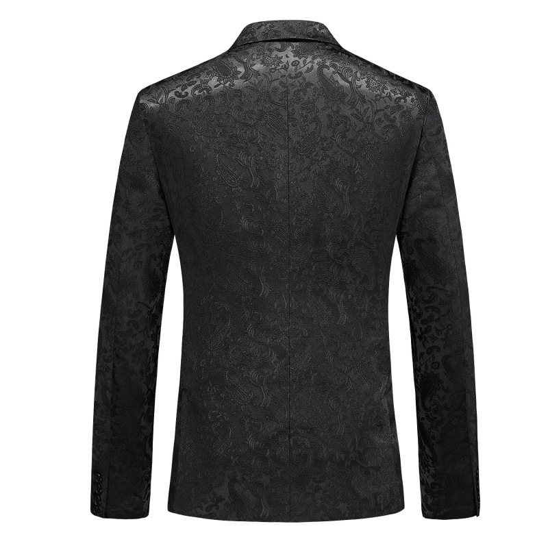 3-osainen Miesten Puku Kaksirivinen Litteä Kaulus Juhlamekko Jacquard Häät Plus Koko - Musta