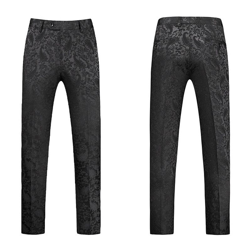 3-osainen Miesten Puku Kaksirivinen Litteä Kaulus Juhlamekko Jacquard Häät Plus Koko - Musta
