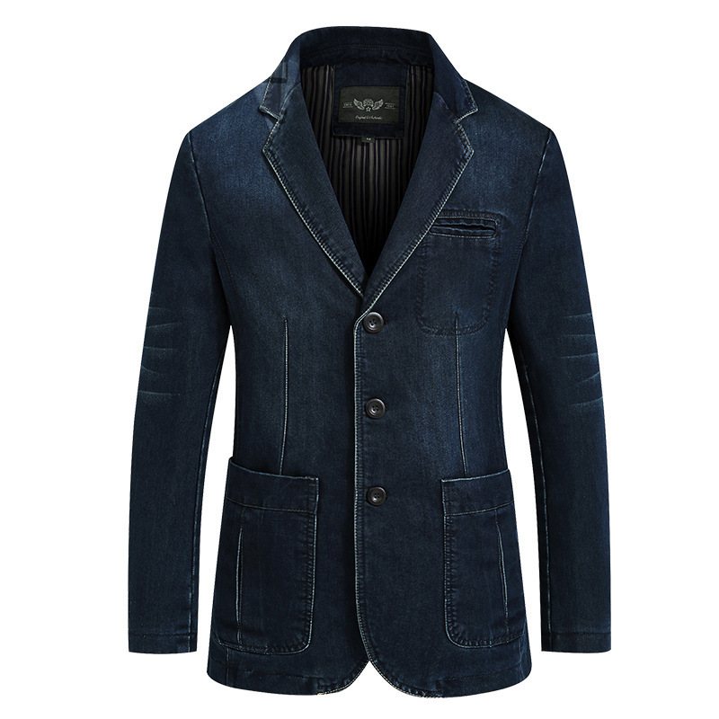 Miesten Bleiseri Urheilutakki Denim Slim Kolme Nappia Patch Taskut
