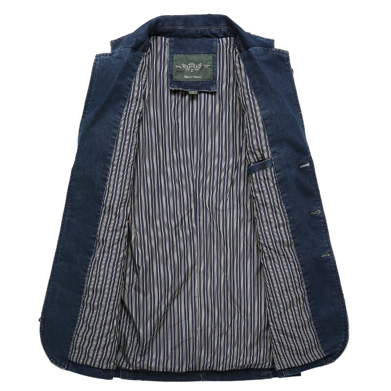 Miesten Bleiseri Urheilutakki Denim Slim Kolme Nappia Patch Taskut - Tummansininen