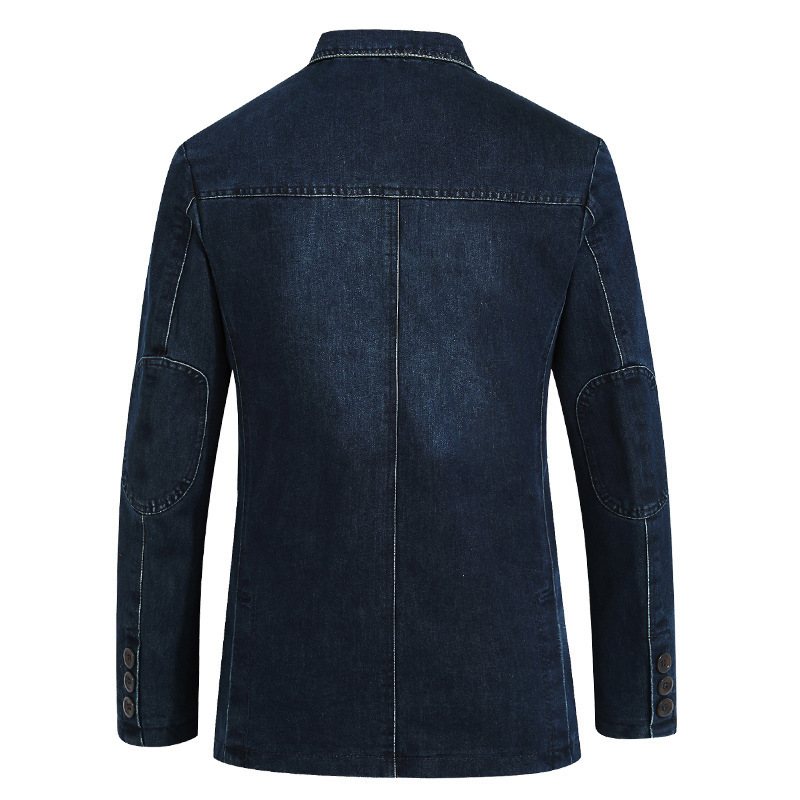 Miesten Bleiseri Urheilutakki Denim Slim Kolme Nappia Patch Taskut - Tummansininen