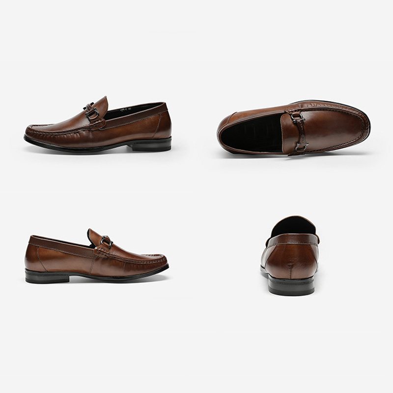 Miesten Juhlakengät Loafers Lehmännahkainen Mokasiini Pyöreä Varvas Metallisolki - Ruskea