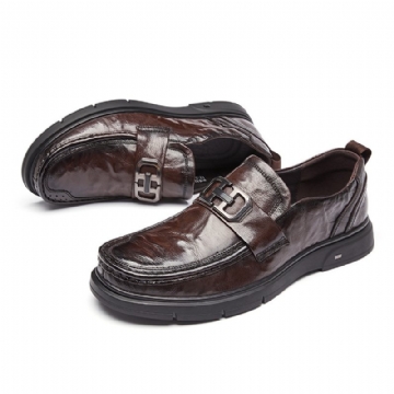 Miesten Juhlakengät Loafers Retro Pyöreä Toe Lehmännahkainen Metallisolki