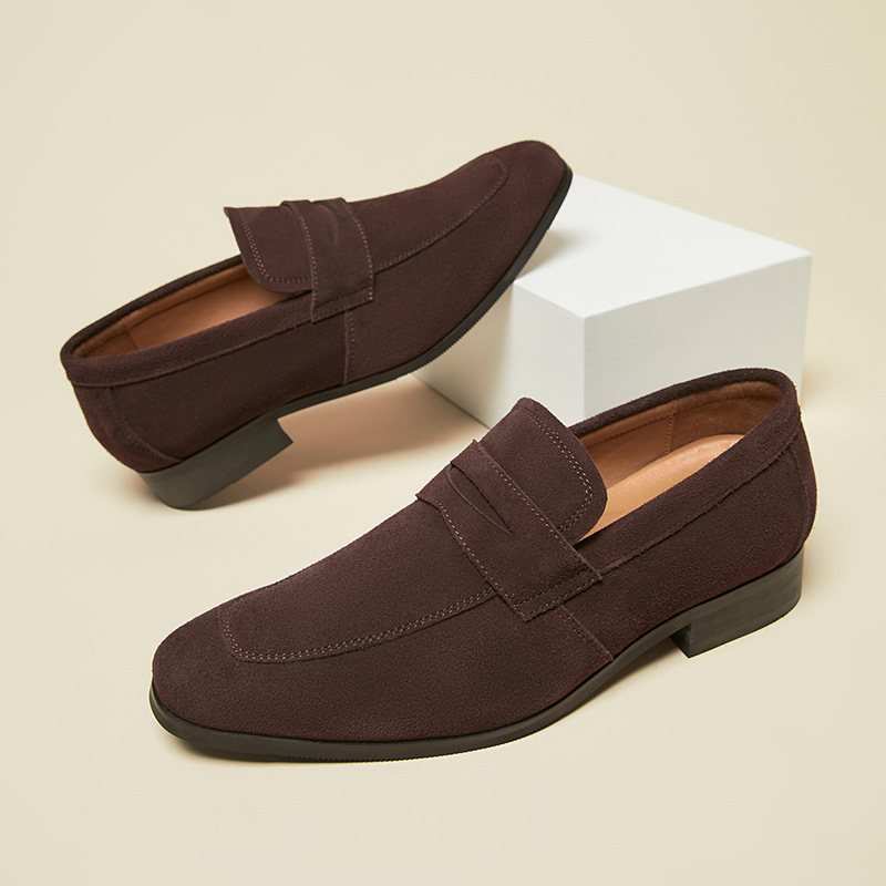 Miesten Loafers Mokkasiinit Nubuck Cow Leather Hevosenkenkäkorko - Ruskea