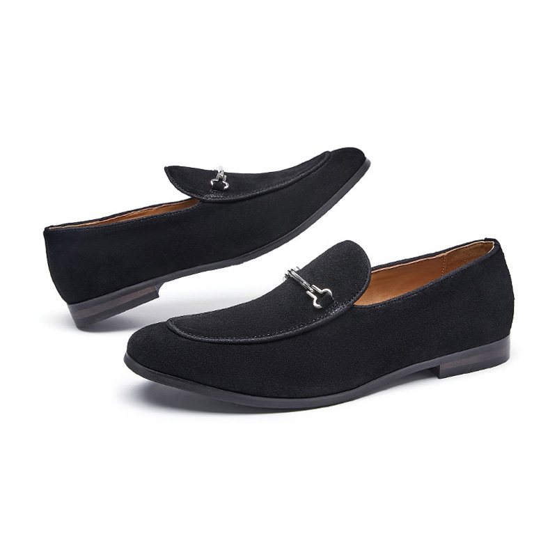 Miesten Loafers Mokkasiinit Nubuck Nahka Pyöreä Toe - Musta