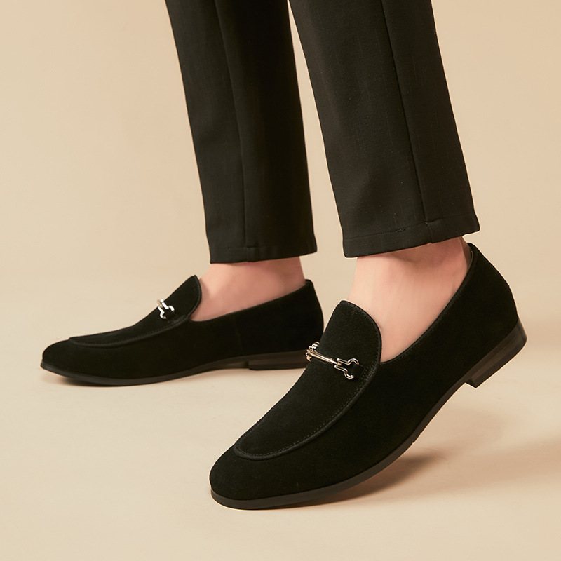Miesten Loafers Mokkasiinit Nubuck Nahka Pyöreä Toe - Musta