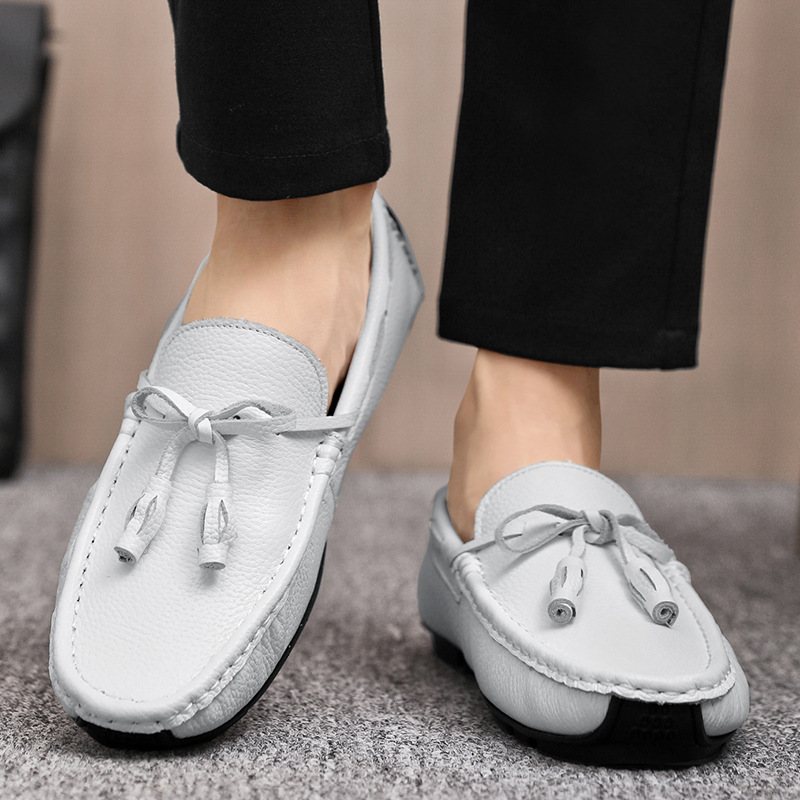 Miesten Loafers Mokkasiinit Tupsu Lehmännahkaa - Valkoinen
