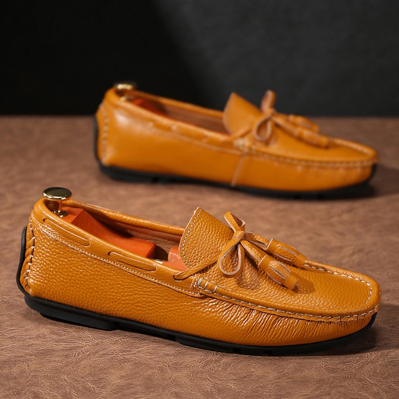 Miesten Loafers Mokkasiinit Tupsu Lehmännahkaa - Keltainen