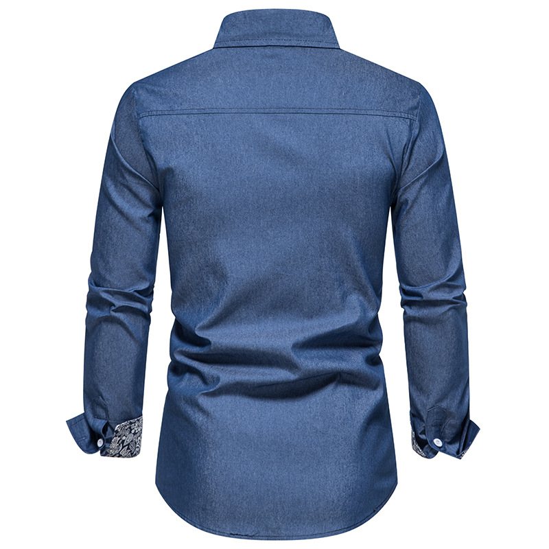 Miesten Paita Denim Pitkähihainen - Tummansininen